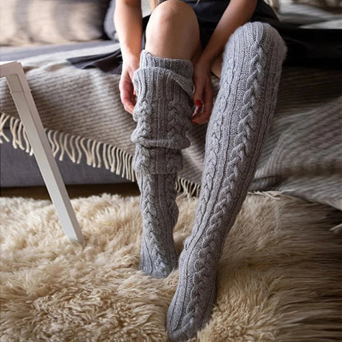 2025 New Casual Knitted Thigh High Socks Stockings Women Winter Home Thick Warm over Knee Stockings Socks Female Christmas Gift